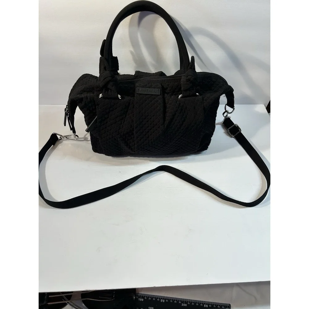 Vera Bradley Black Quilted Microfiber Satchel Crossbody Purse & Wallet Set